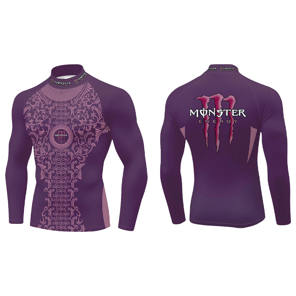 2025Monster Energy Men's Half High Collar Long Sleeve T-shirt Exquisite Vine Retro Style Sports Street Personalized Event Party
