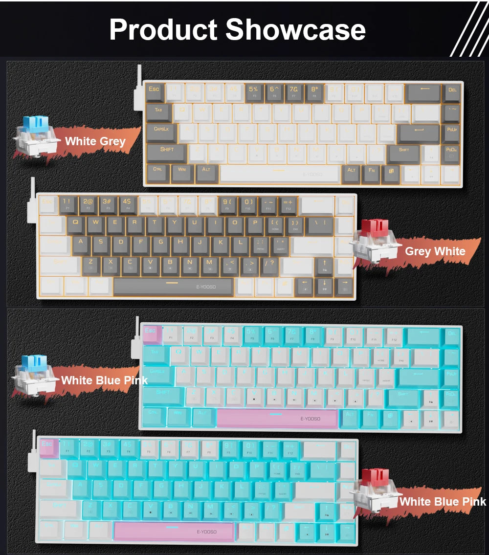 E-YOOSO Z686 USB Mini Slim Mechanical Gaming Wired Keyboard Red Switch 68Keys Russian Brazilian Portuguese for Compute PC Laptop