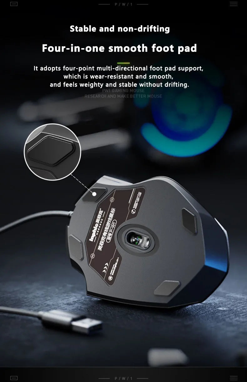 Inphic W1 Wired Mouse Esports Gaming Mouse Silent Office Mouse Three keys and six keys are optional