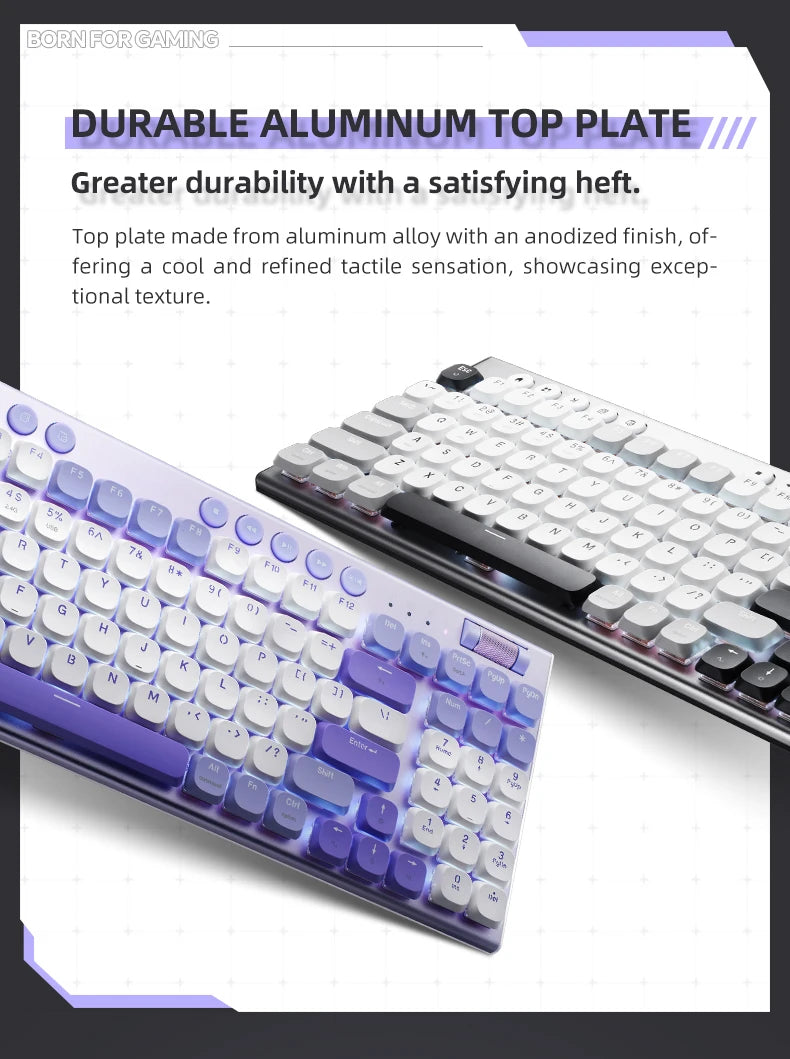 THUNDEROBOT K96 Wireless Mechanical Keyboard Low-profile Productivity Keyboard 98 Keys with Roller Marco Keys PBT Keycaps For PC