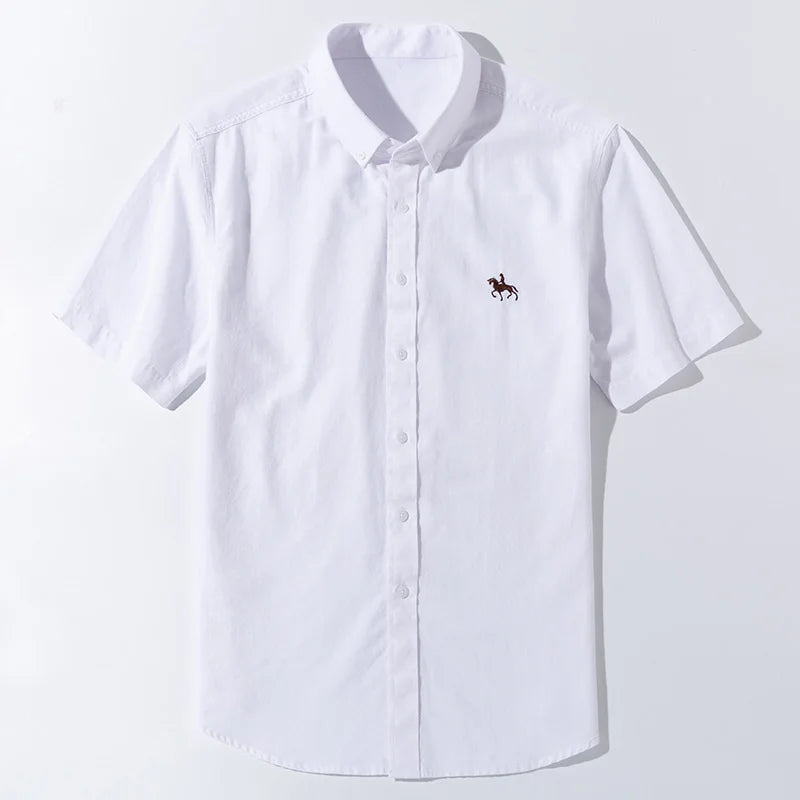 100%Pure Cotton Oxford Men's Shirts Short Sleeve Soft Regular Fit Formal Dress Shirt Social Blouse Male White Shirt 5XL 6XL
