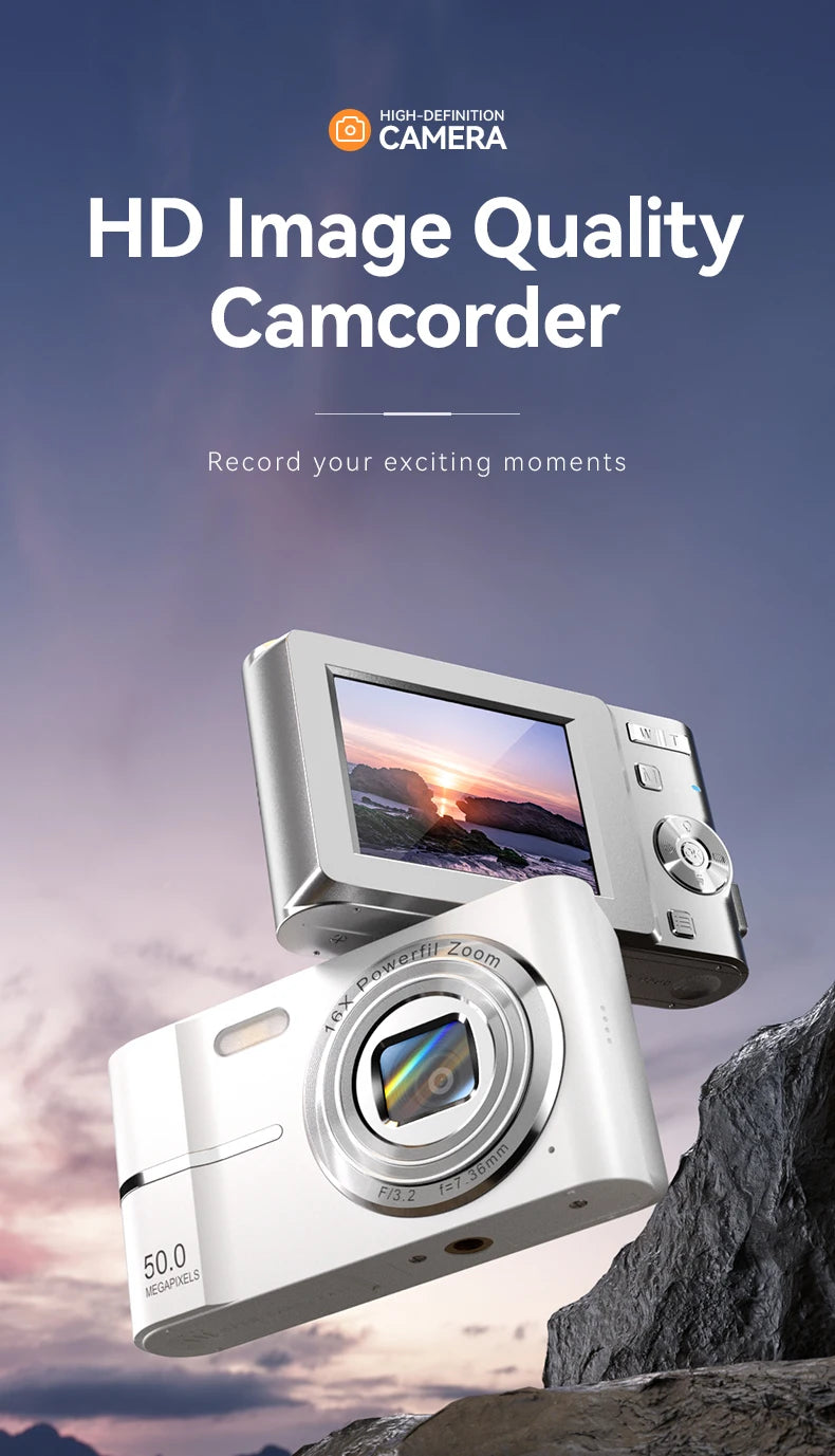 Digital Cameras1080P Camera 44MP Camera Portable Compact Camera with 2.4 Inch LCD Screen16x Digital Zoom, 32G Micro Memory Card