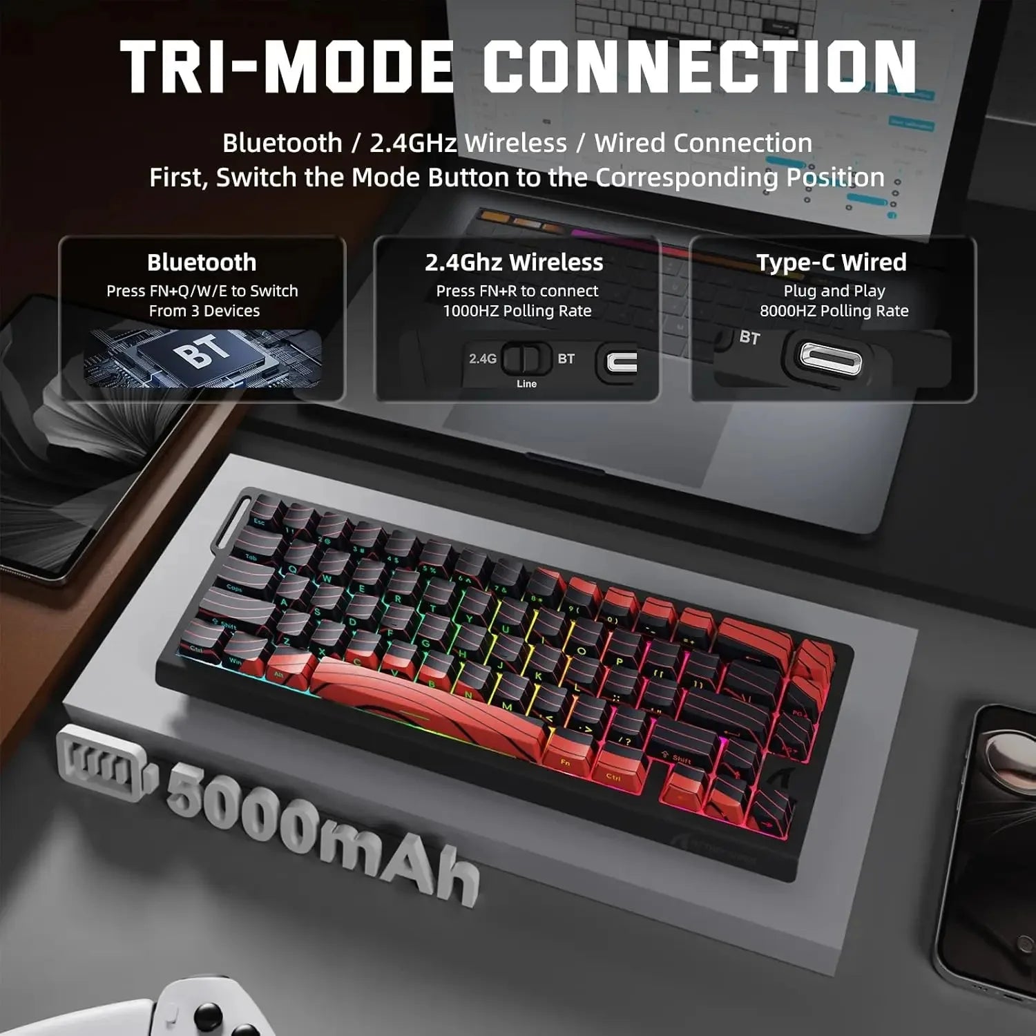 ATTACK SHARK X68 PRO HE Wireless Rapid Trigger Gaming Keyboard 8K Polling Rate Hot-Swap RGB Backlit