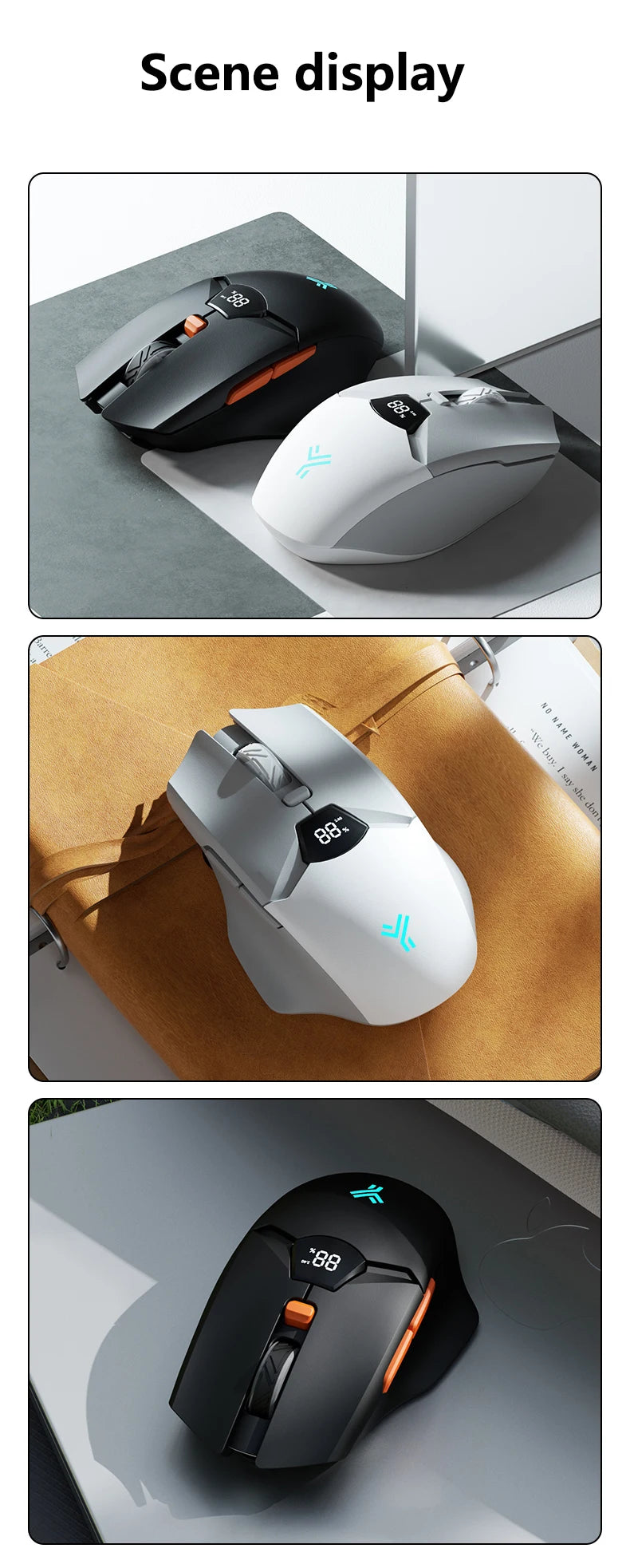 Warvank SX01 Bluetooth Wireless Mouse Smart Screen Battery Level Display Silent Office Mouse  600mAh Rechargeable Gaming Mouse