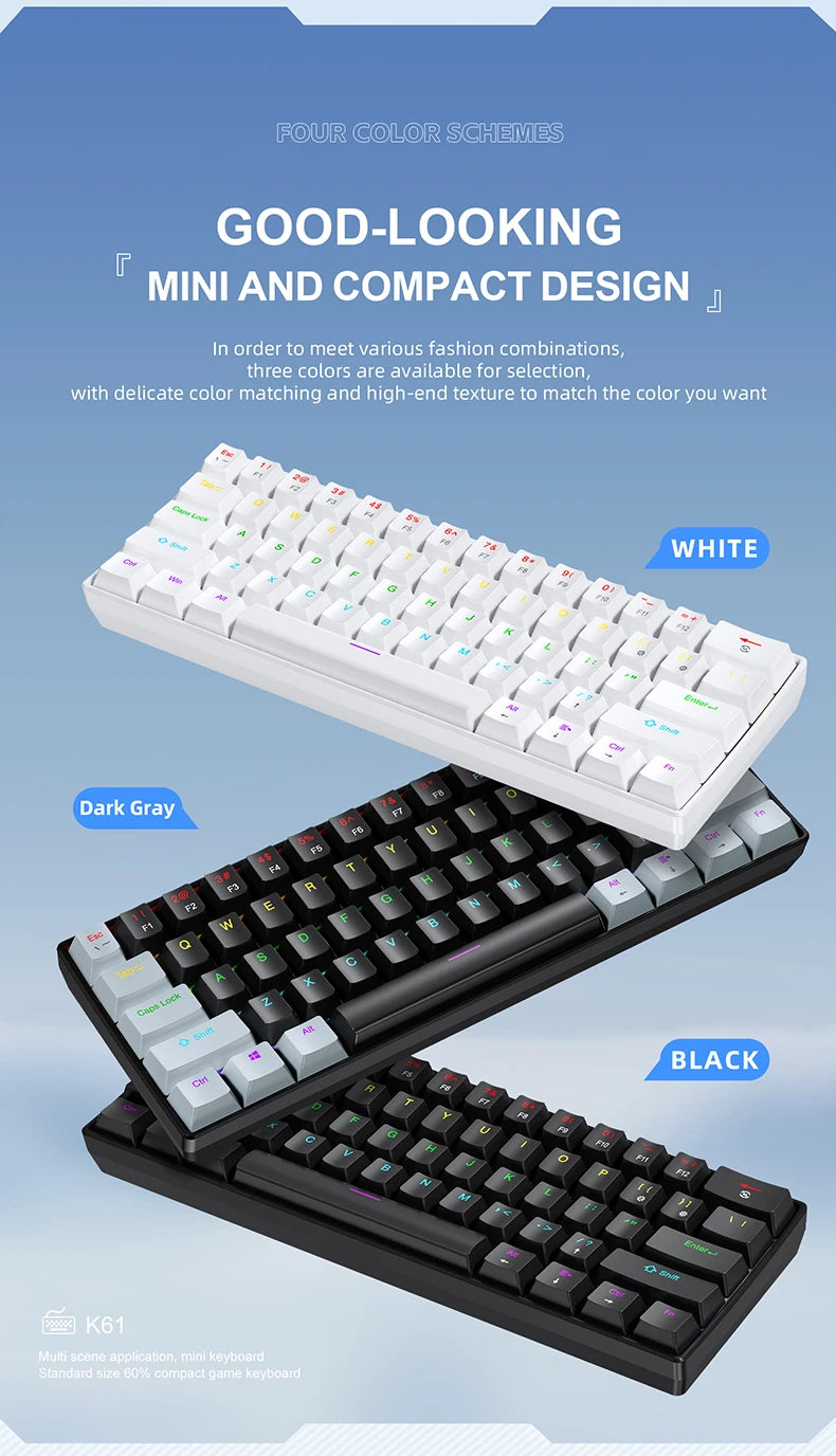 60% Portable Wired Mini Mechanical Keyboard, APAYADO K61 Mini Keyboard Wired,61 Keys Phantom RGB,Black,White,Red,Red/Blue Switch