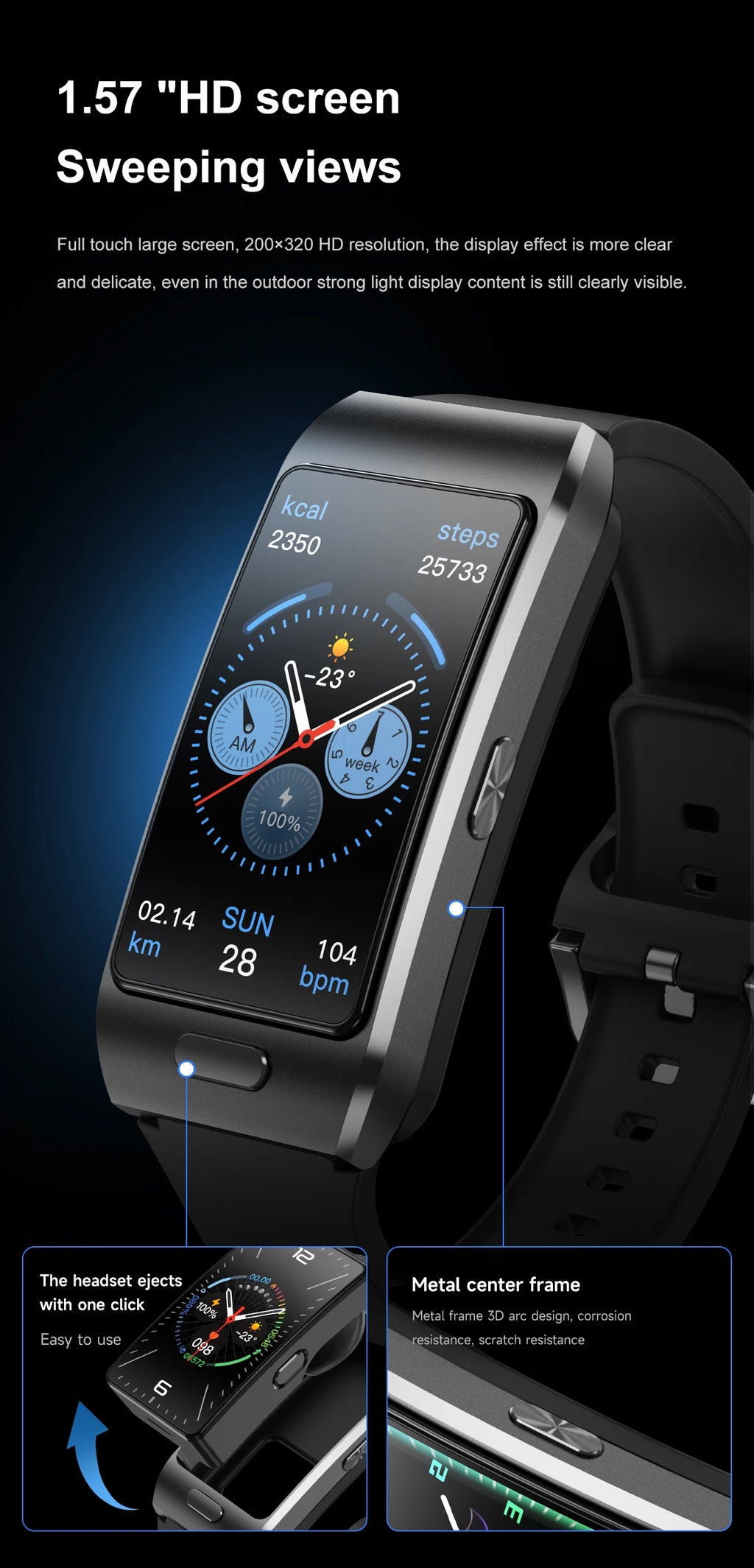 LIGE 2 In 1 TWS Headset Smart Watch 1.57" Men Women GPS Sports Fitness ECG Heart Rate Watches Bluetooth Call Music Smartwatch