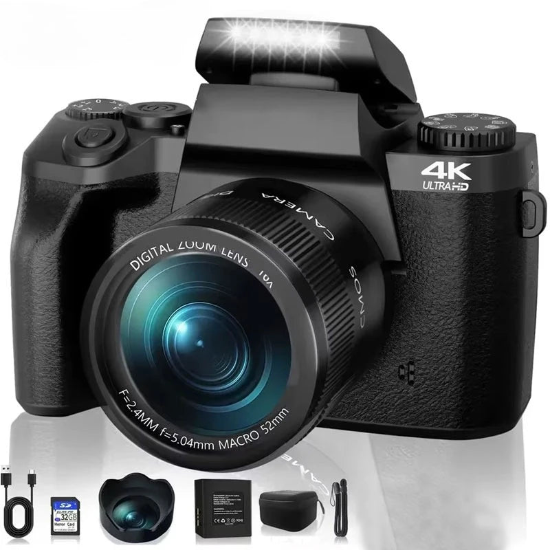 4K Digital Camera 64MP Auto Focus Lens Photography YouTube Ins Vlog Camcorder 4.0"Touch Screen 16X Zoom Optical Video Camera