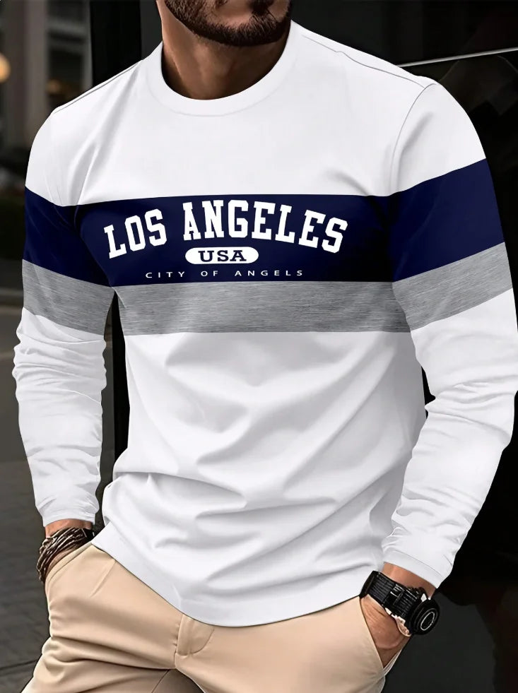 2025 New Men's Casual Trend Long Sleeve T-Shirt Breathable Quick Drying Comfortable Sports Soft Men's USA Printed Long Sleeve