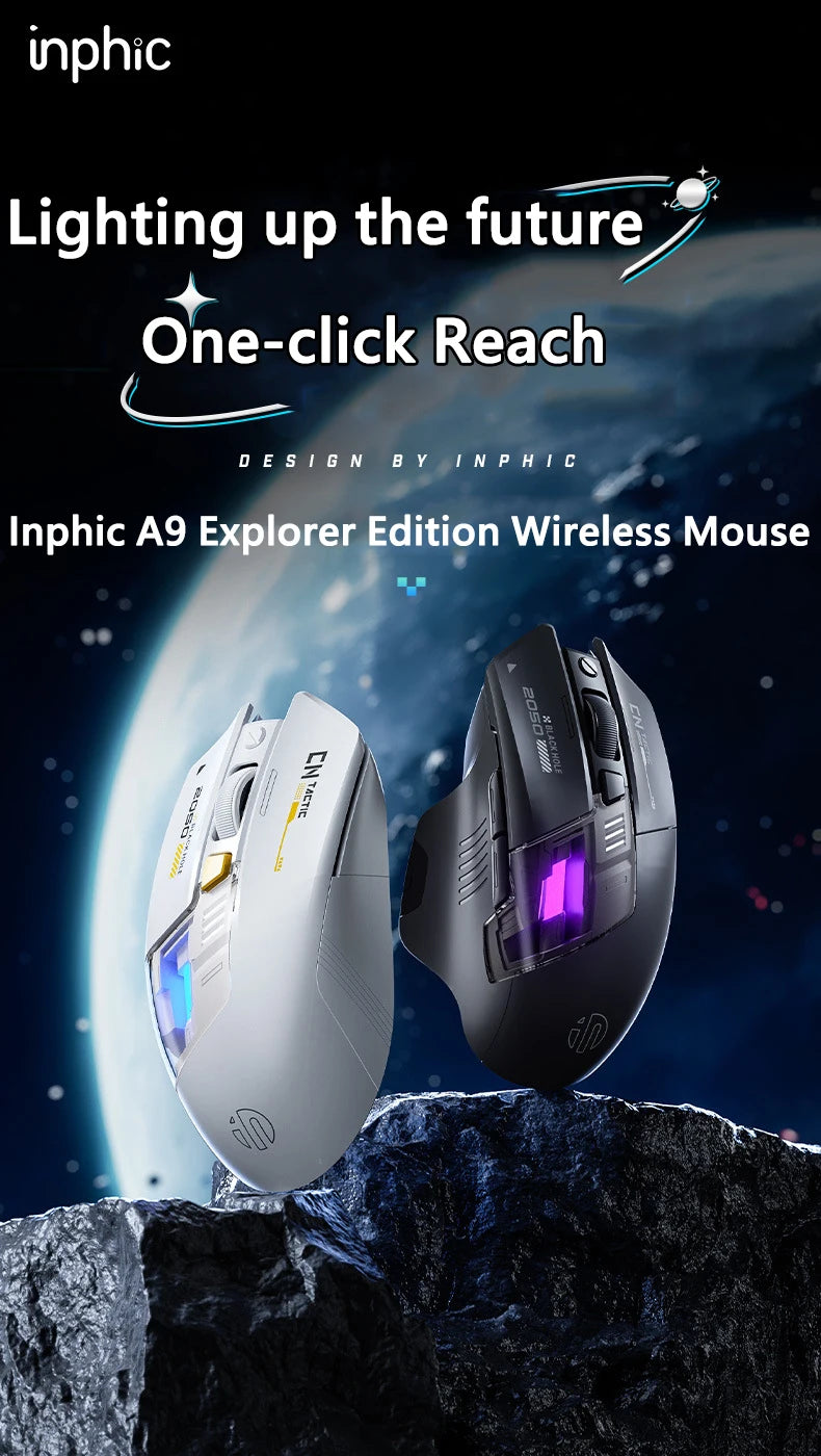 Inphic A9 Explorer Wireless Gaming Mouse 500mA Battery Level Display Ergonomics Bluetooth Office Mouse For PC Laptop