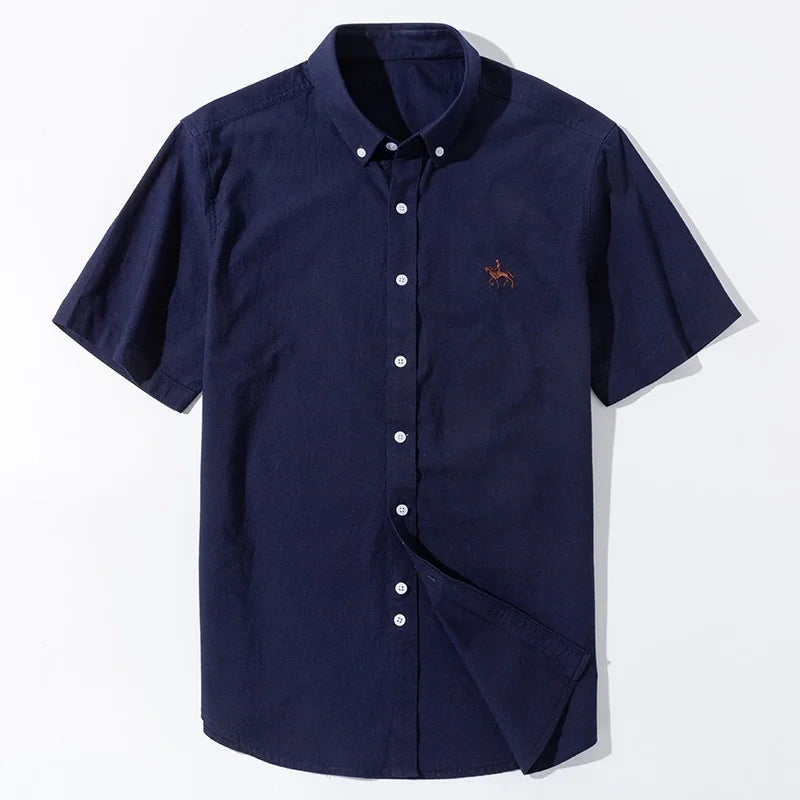 100%Pure Cotton Oxford Men's Shirts Short Sleeve Soft Regular Fit Formal Dress Shirt Social Blouse Male White Shirt 5XL 6XL