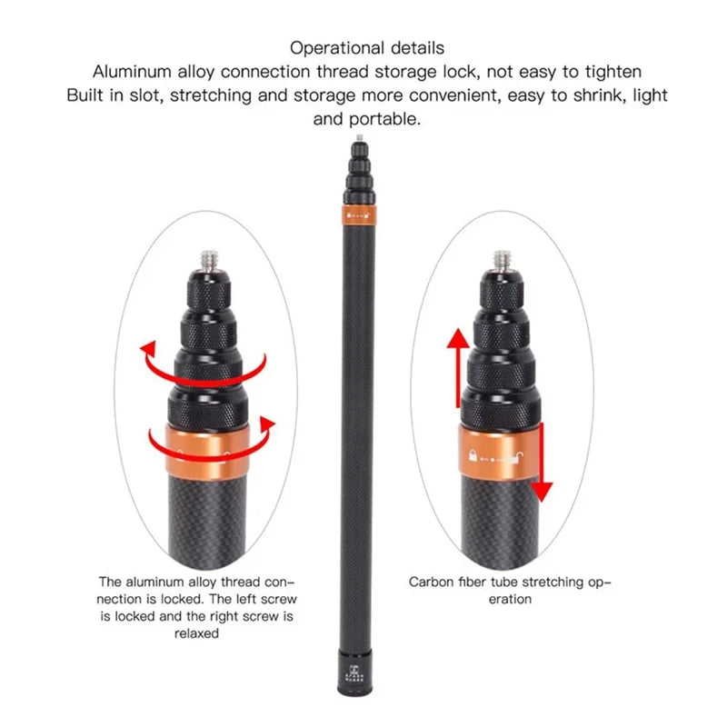 XB-For 360X4 3Meters Carbon Fiber Selfie Stick Invisible Sports Camera Telescopic Portable Recording Extension Stick