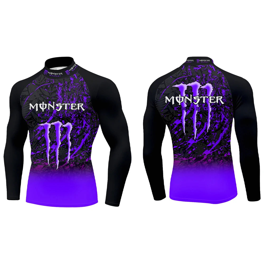 2025Monster Energy Men's Half High Neck Long Sleeve T-shirt Gradient Trend Cool Graffiti Street Vitality Personalized Fashion