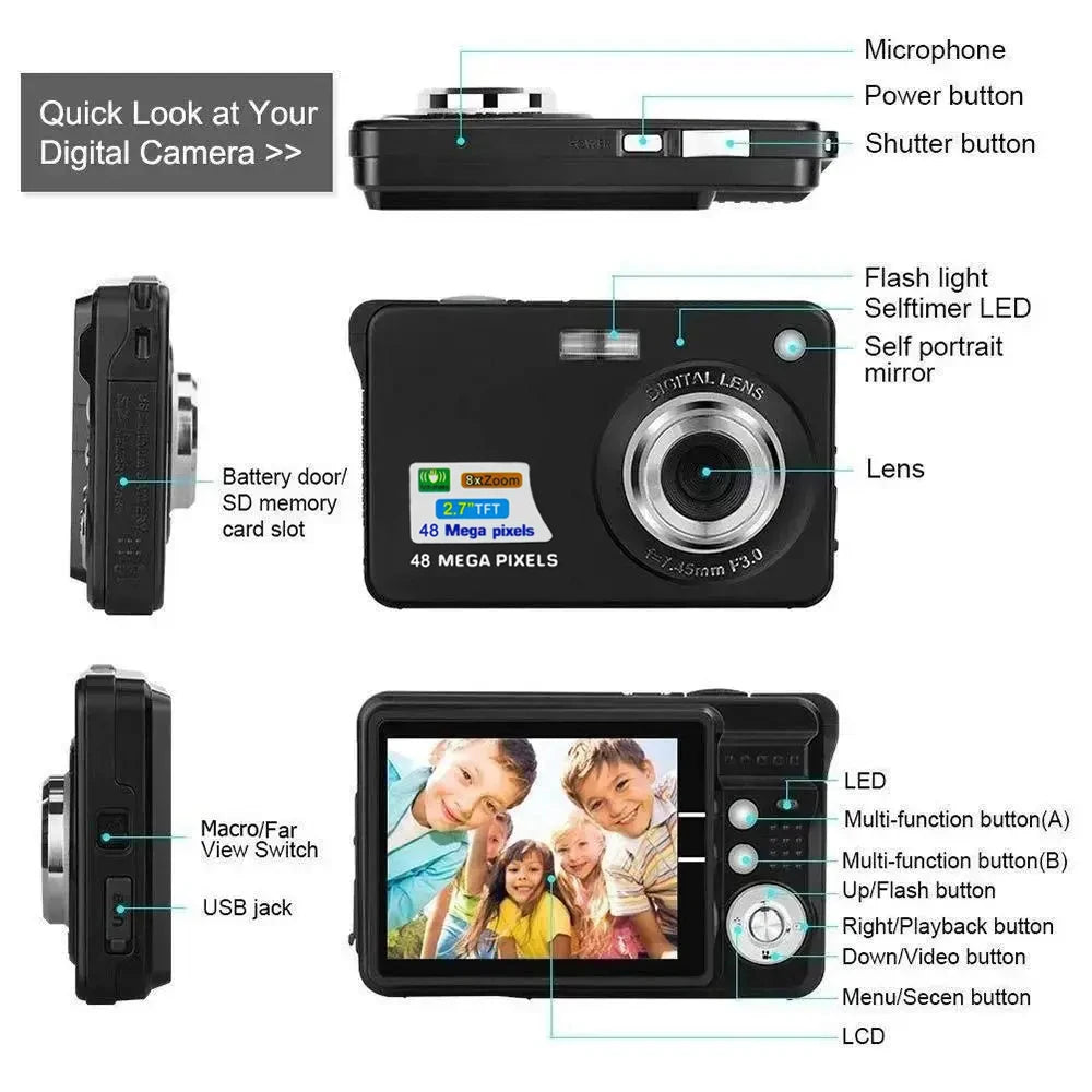 HD Digital Cameras With LCD Screen Child Cameras Outdoor Anti-Shake Instant Photo Camera Rechargeable Photography Camcorder