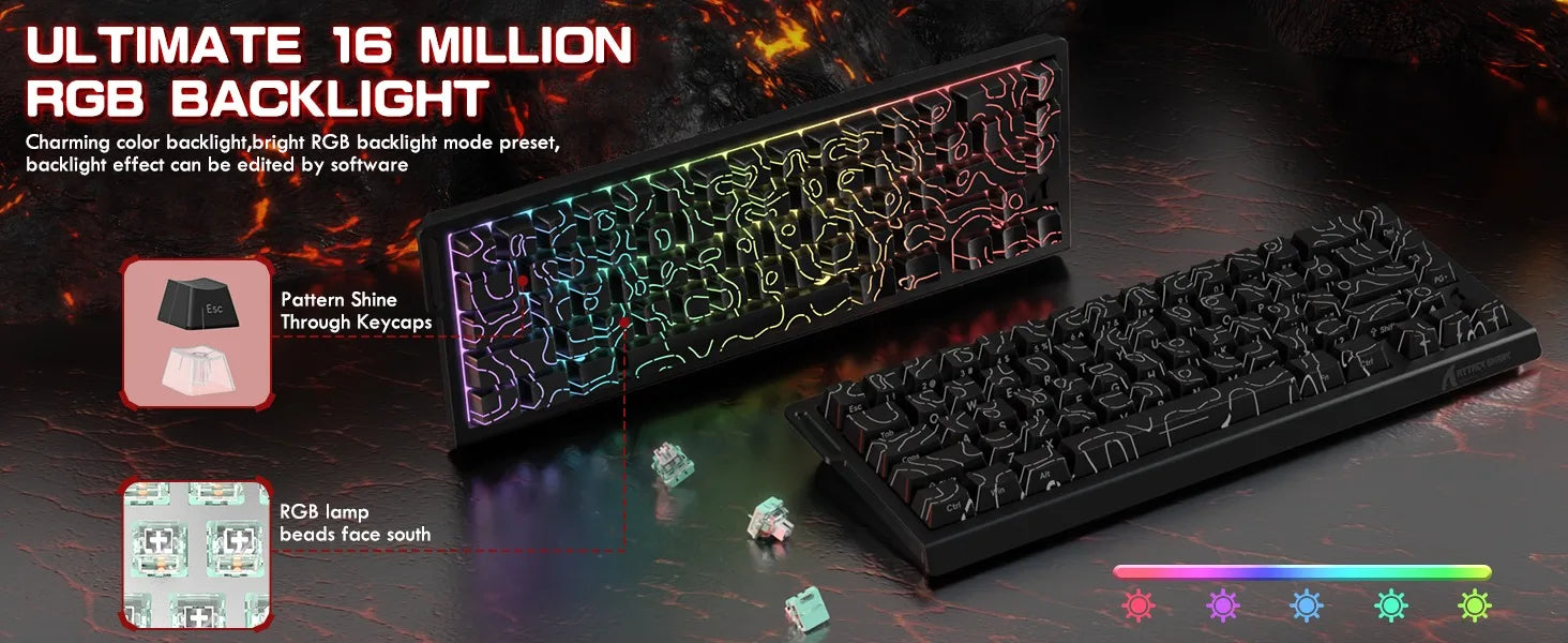 ATTACK SHARK X68 PRO HE Wireless Rapid Trigger Gaming Keyboard 8K Polling Rate Hot-Swap RGB Backlit