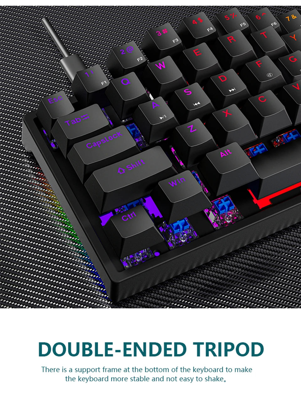 K620 Mini Gaming Mechanical Keyboard 61 Keys RGB Hotswap Type-C Wired Gaming Keyboard PBT Keycaps 60% Ergonomics Keyboards