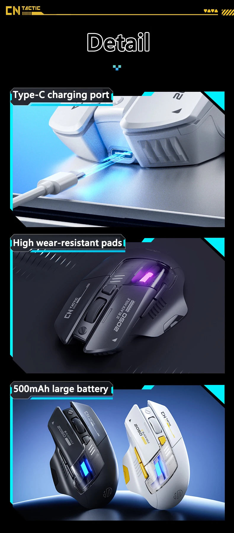 Inphic A9 Explorer Wireless Gaming Mouse 500mA Battery Level Display Ergonomics Bluetooth Office Mouse For PC Laptop