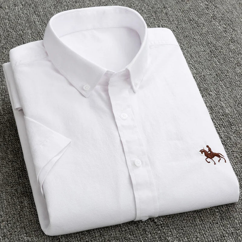 100%Pure Cotton Oxford Men's Shirts Short Sleeve Soft Regular Fit Formal Dress Shirt Social Blouse Male White Shirt 5XL 6XL