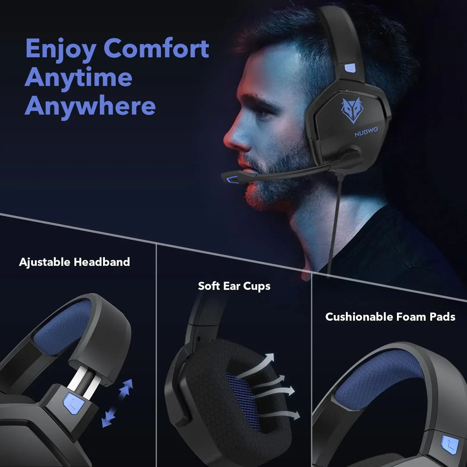 NUBWO N16 Gaming Headset Noise Canceling Mic,Stereo Sound Wired Headphone for PS5, PS4, Xbox One, Switch, PC,Gamer Headset