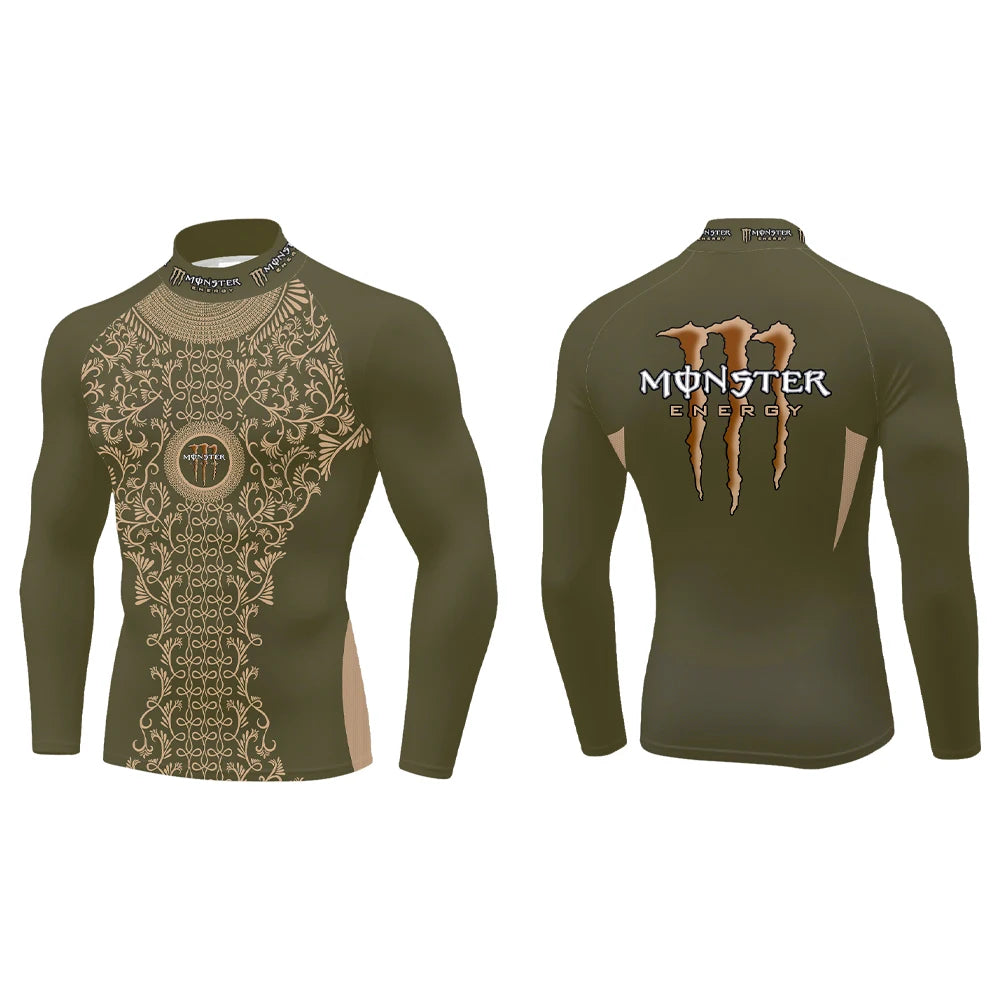 2025Monster Energy Men's Half High Collar Long Sleeve T-shirt Exquisite Vine Retro Style Sports Street Personalized Event Party