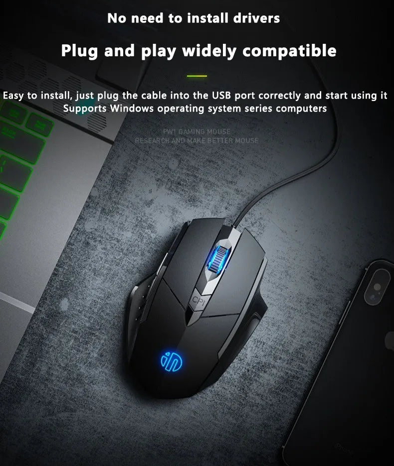 Inphic W1 Wired Mouse Esports Gaming Mouse Silent Office Mouse Three keys and six keys are optional