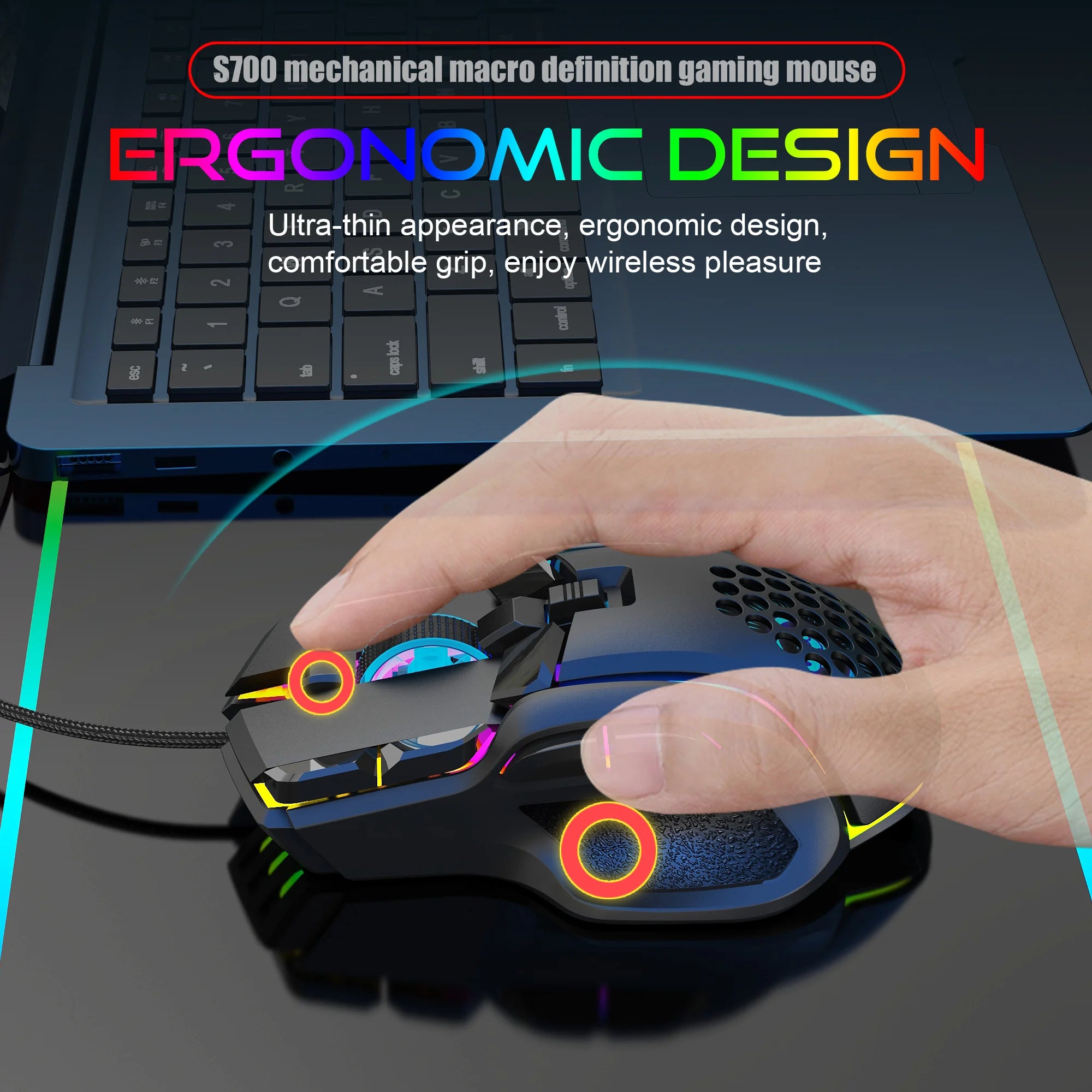 Hot sale HXSJ S700 ergonomics 12800 resolution mechanical 10 button macro programmable gaming mouse for gamer and laptop
