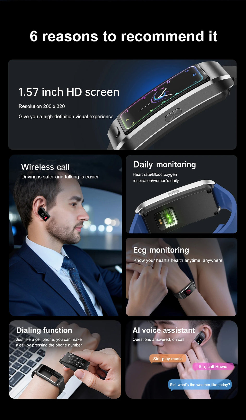 LIGE 2 In 1 TWS Headset Smart Watch 1.57" Men Women GPS Sports Fitness ECG Heart Rate Watches Bluetooth Call Music Smartwatch