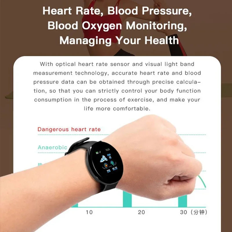 D18 Smart Watch Heart Rate Monitor Men's Women's Smartwatch Round Fitness Digital Watches for Men Women Band Bracelet PK D20 Y68