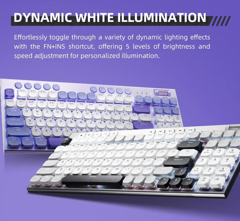 THUNDEROBOT K96 Wireless Mechanical Keyboard Low-profile Productivity Keyboard 98 Keys with Roller Marco Keys PBT Keycaps For PC