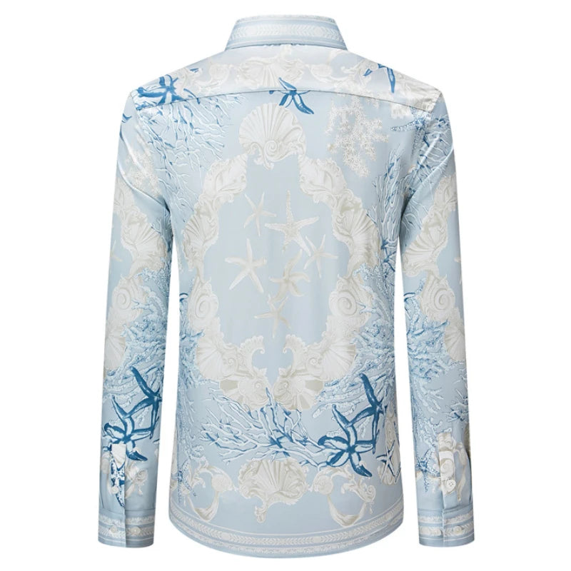 2025 Luxury Printed Silk Long Sleeved Men's Shirt FashionRetro Casual Business Social Shirt Stage Banquet Party Nightclub Shirt