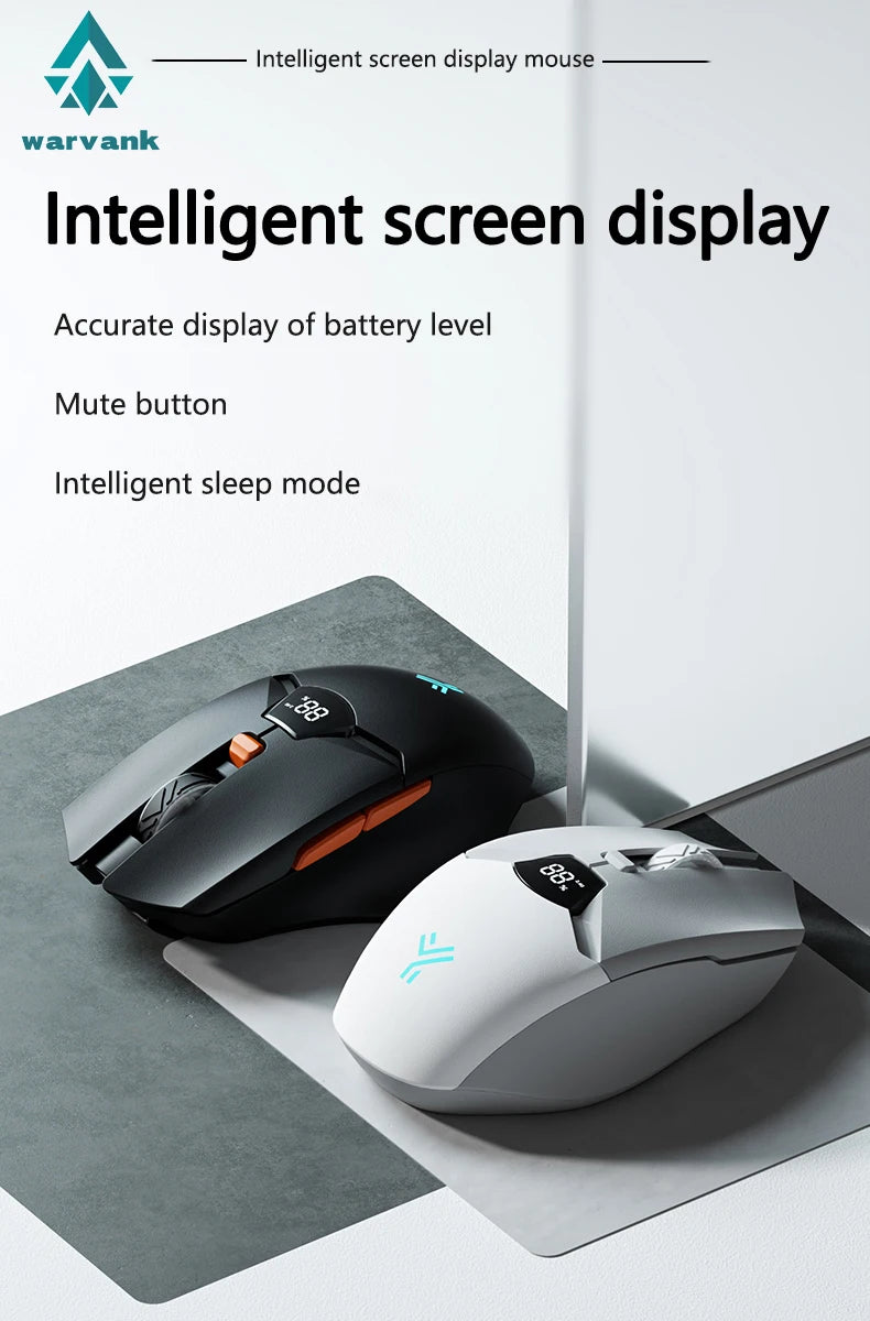 Warvank SX01 Bluetooth Wireless Mouse Smart Screen Battery Level Display Silent Office Mouse  600mAh Rechargeable Gaming Mouse