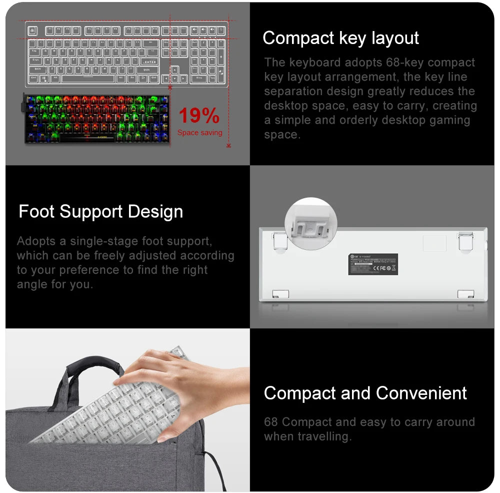 E-YOOSO Z686 USB Mini Slim Mechanical Gaming Wired Keyboard Red Switch 68Keys Russian Brazilian Portuguese for Compute PC Laptop