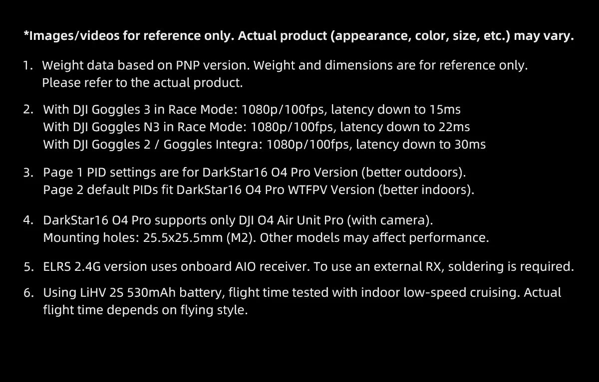 GEPRC DarkStar16 FPV Quadcopter O4 Air Unit PRO /WTFPV 1.6 Inch SPEEDX2 1003 14800KV LiHV 2S 530mAh 1636-4 RC Freestyle Drone