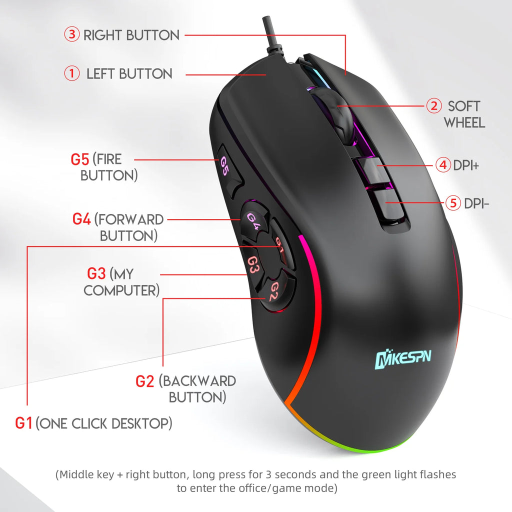 Wired Gaming Mouse with RGB Backlit, 7200 DPI Adjustable, Mouse with 10 Programmable Macro Buttons ,X9 Gaming Mouse