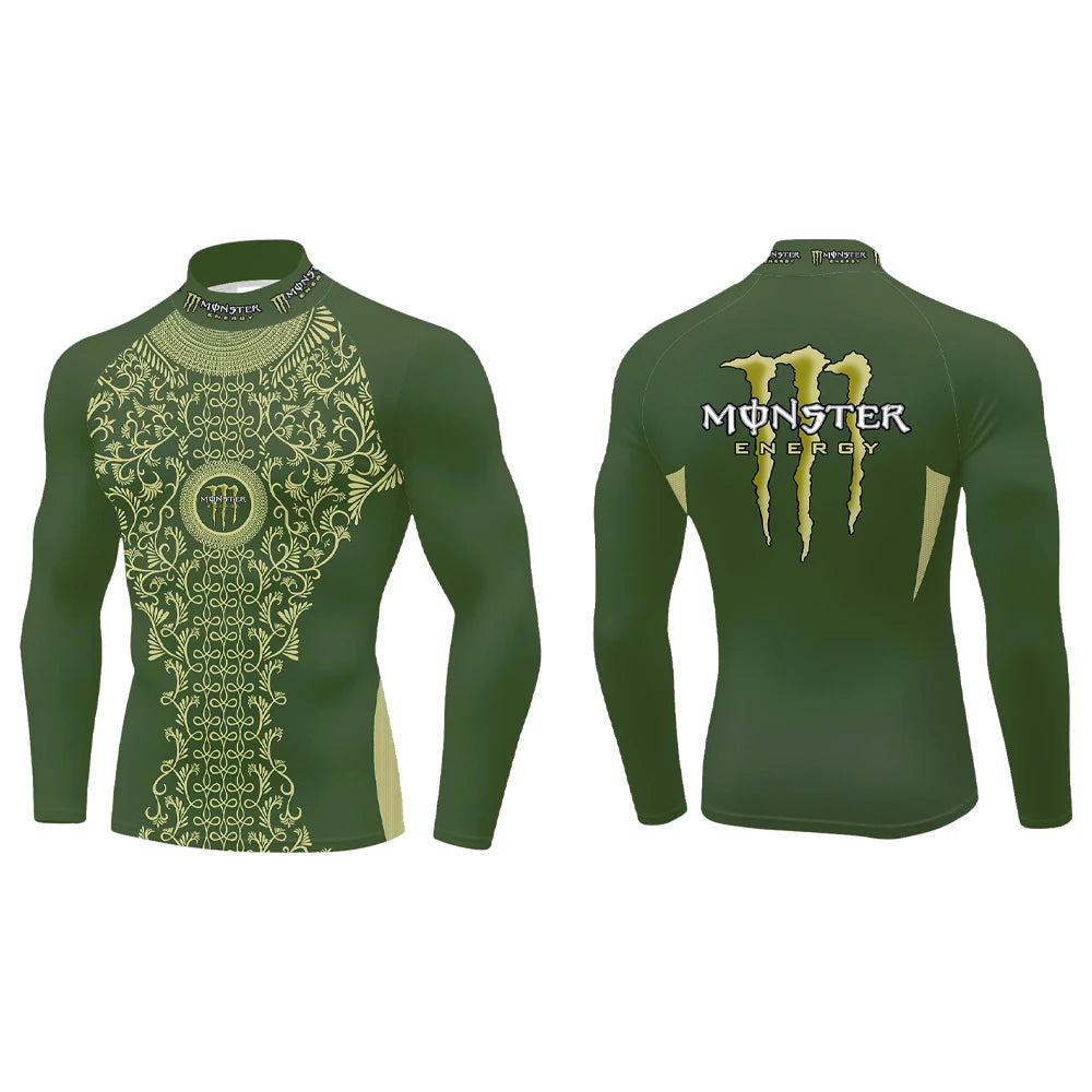 2025Monster Energy Men's Half High Collar Long Sleeve T-shirt Exquisite Vine Retro Style Sports Street Personalized Event Party