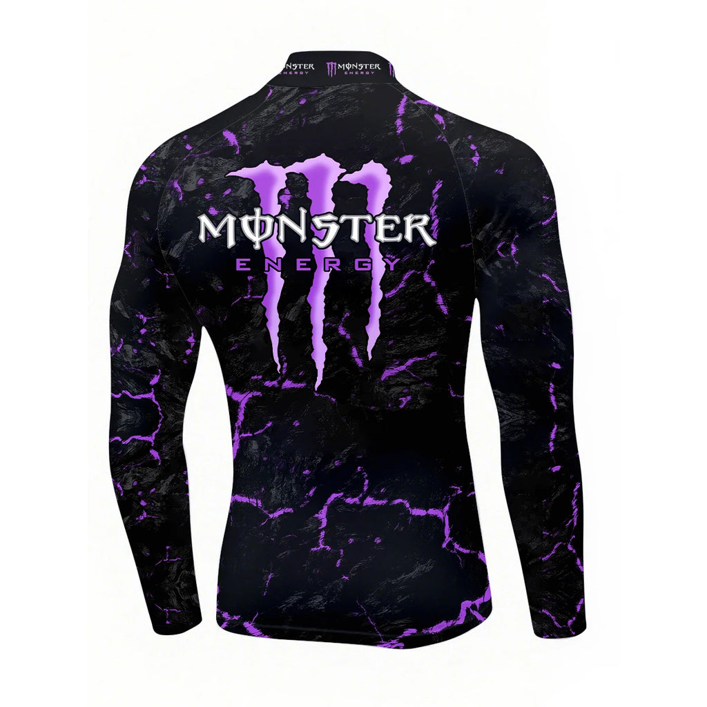 2025 New Monster Energy Men's Half High Collar Long Sleeve T-shirt Cool Crack Printed Sports Passion Dynamic Street Vitality