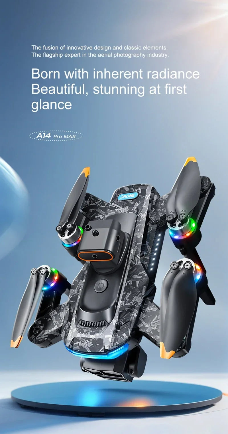 Xiaomi A14Pro Max Drone 8K HD Three Camera GPS Brushless Optical Flow Obstacle Avoidance 4.5-inch large screen UAV RC 18000M