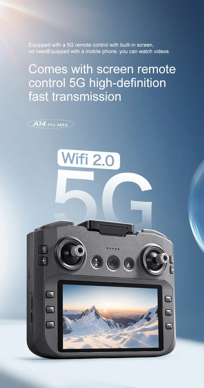 Xiaomi A14Pro Max Drone 8K HD Three Camera GPS Brushless Optical Flow Obstacle Avoidance 4.5-inch large screen UAV RC 18000M