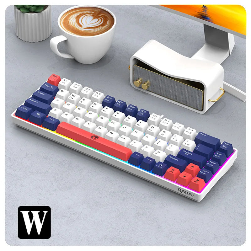RAIKULei Kui K68 Wired Keyboard Three Color Customized Gaming Luminous Keyboard Mechanical Feel