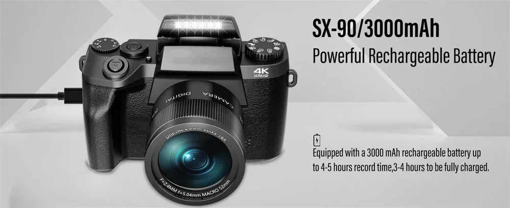 4K Digital Camera 64MP Auto Focus Lens Photography YouTube Ins Vlog Camcorder 4.0"Touch Screen 16X Zoom Optical Video Camera