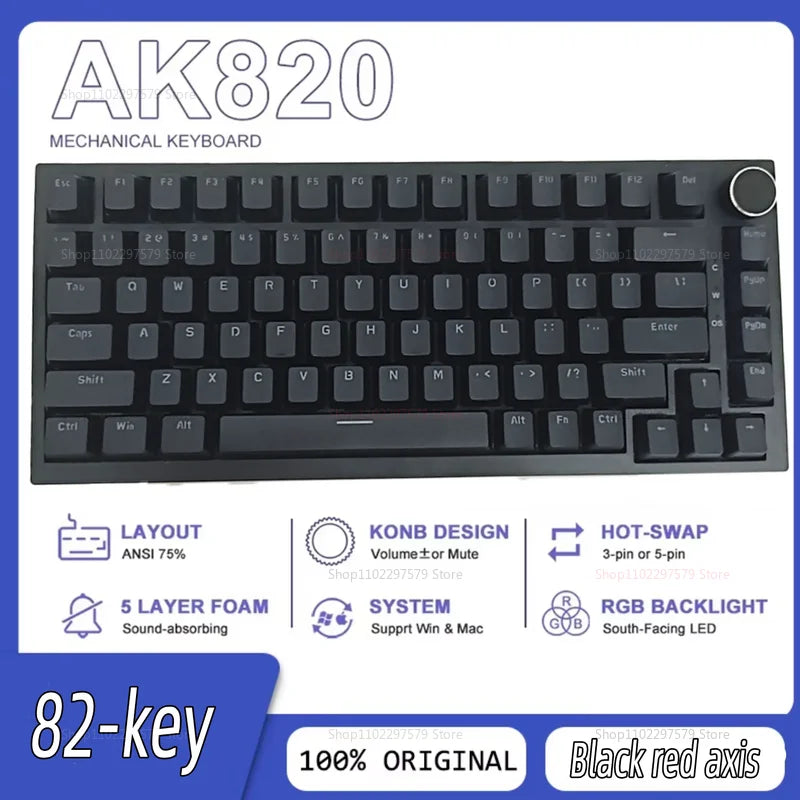 AK820 Wired Mechanical Gaming Keyboard 75 Compact Layout Hot Swappable RGB Backlit Esports Keyboard for PC Laptop Windows Mac