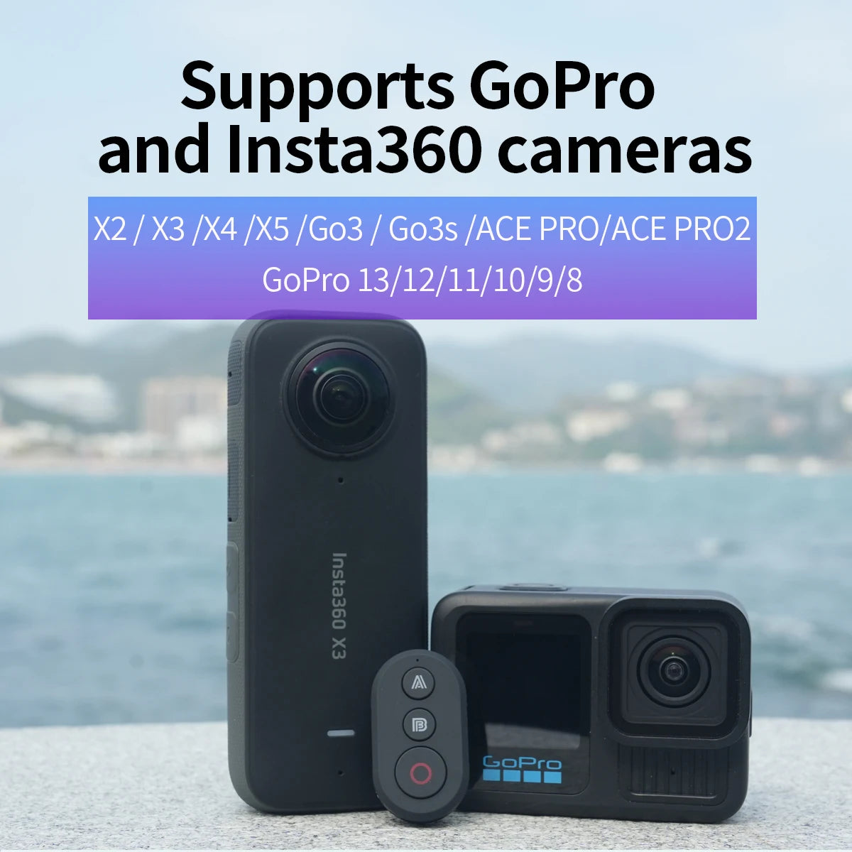 Suitable for Insta360 and GoPro sports cameras Bluetooth remote control 360 X2 X3 X4 X5 GO3 Ace Pro，GoPro9 10 11 12 13
