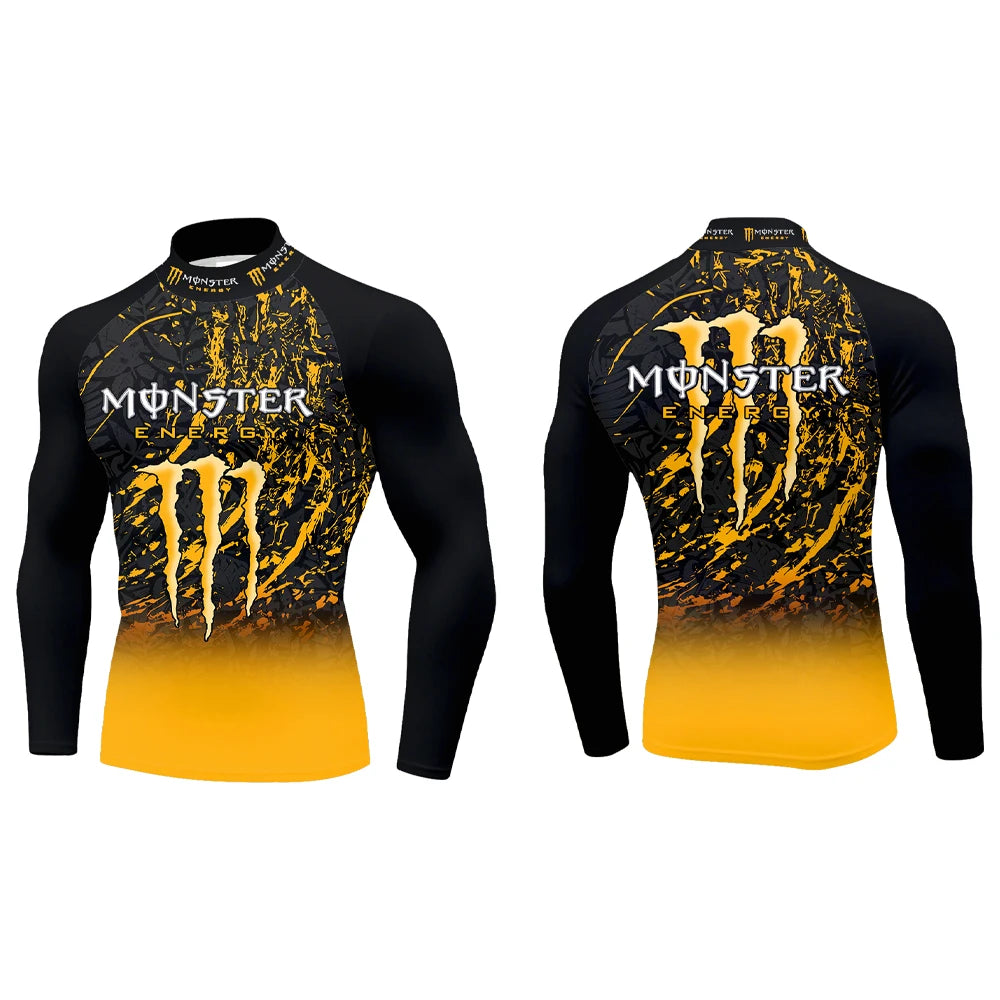 2025Monster Energy Men's Half High Neck Long Sleeve T-shirt Gradient Trend Cool Graffiti Street Vitality Personalized Fashion