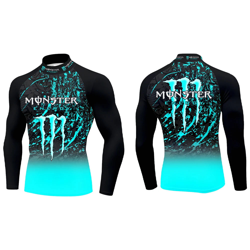 2025Monster Energy Men's Half High Neck Long Sleeve T-shirt Gradient Trend Cool Graffiti Street Vitality Personalized Fashion