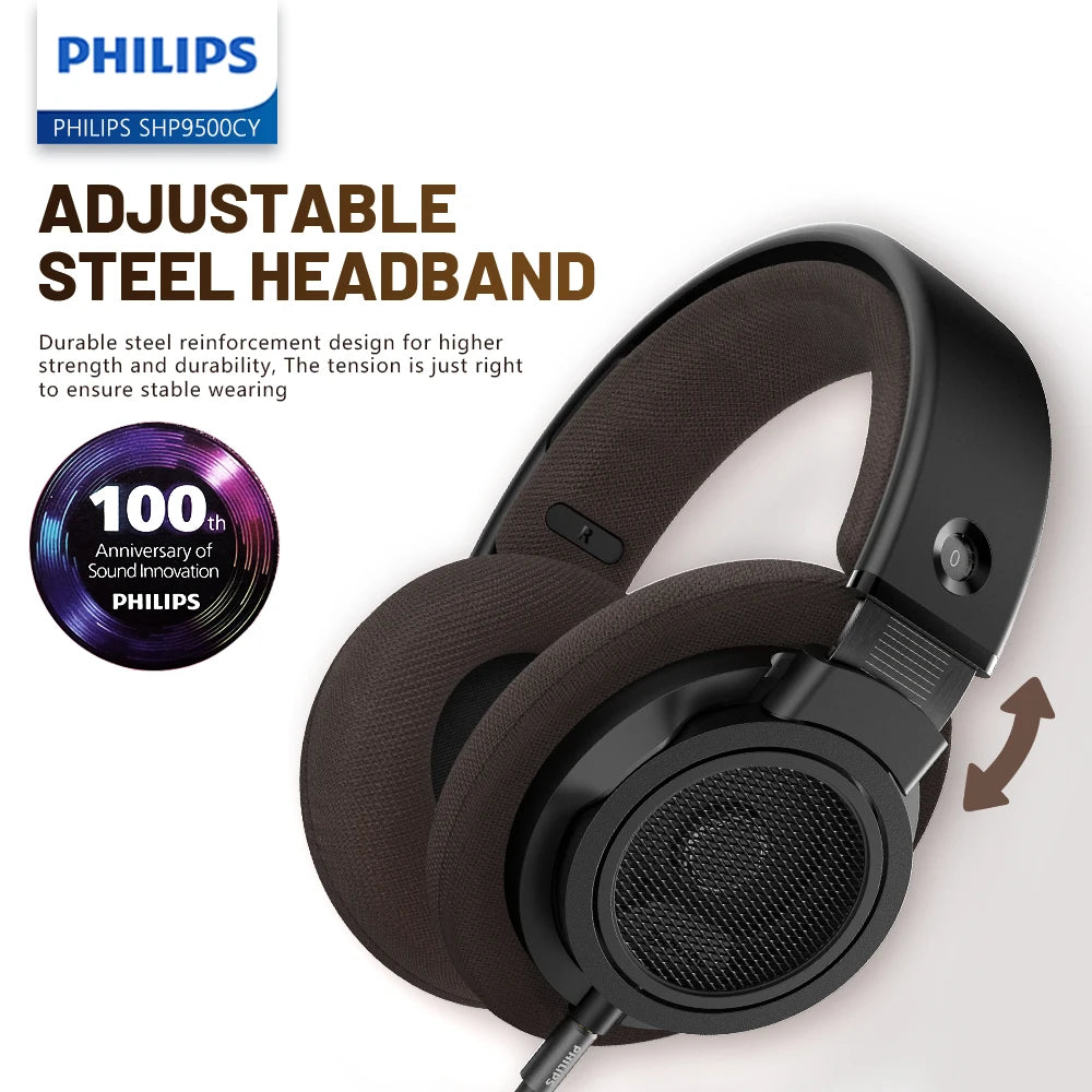 Philips SHP9500CY HiFi Open-Back Headphones Ultra-Comfortable Over-Ear Design  Crisp Clear Sound Lightweight & Durable Build