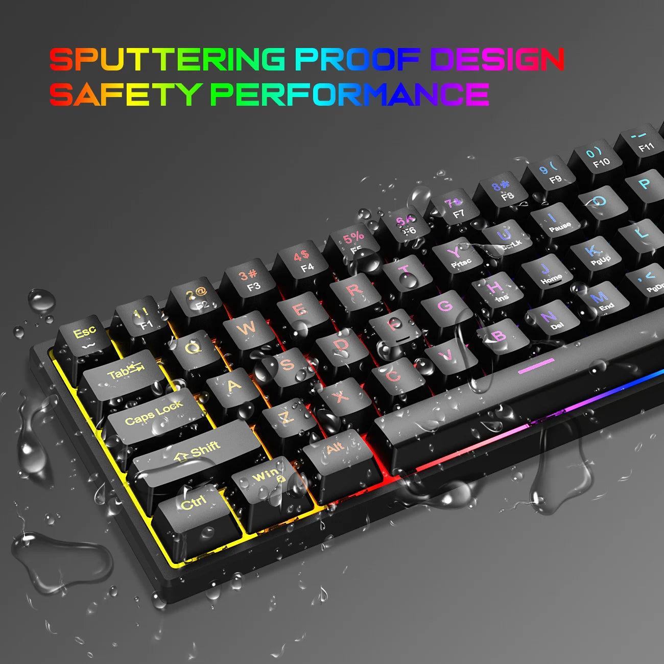 K61 Wired Cyan Axis Mechanical Keyboard RGB Colorful Backlit Ergonomic Design 61 Keys Mini Gaming Keyboard for PC Laptop Desktop