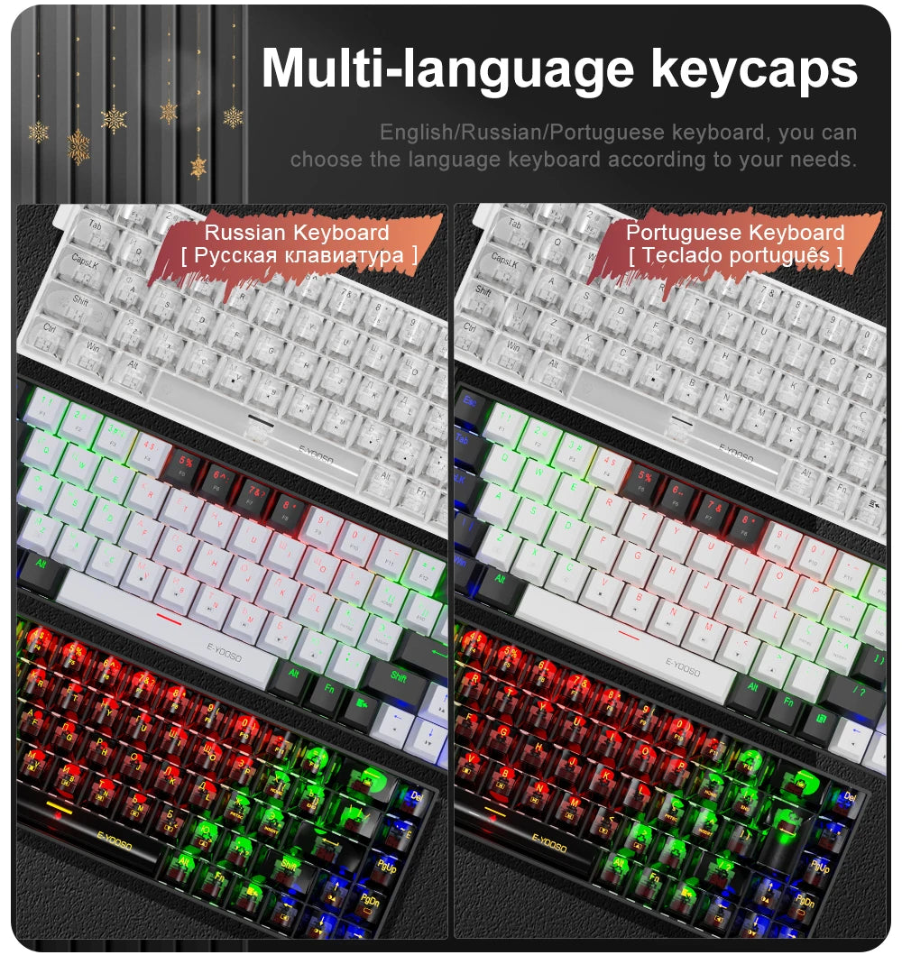 E-YOOSO Z686 USB Mini Slim Mechanical Gaming Wired Keyboard Red Switch 68Keys Russian Brazilian Portuguese for Compute PC Laptop