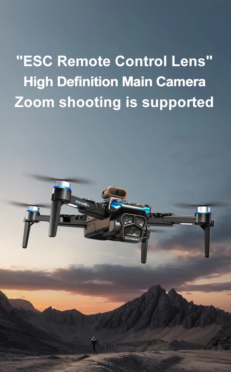 New D13 RC Drone 4K Professional HD Triple Camera 5G WIFI FPV Dron 360° Obstacle Avoidance Brushless Large Screen Quadcopter Toy