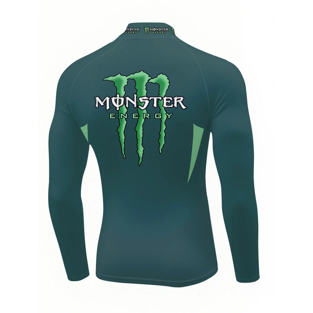 2025Monster Energy Men's Half High Collar Long Sleeve T-shirt Exquisite Vine Retro Style Sports Street Personalized Event Party