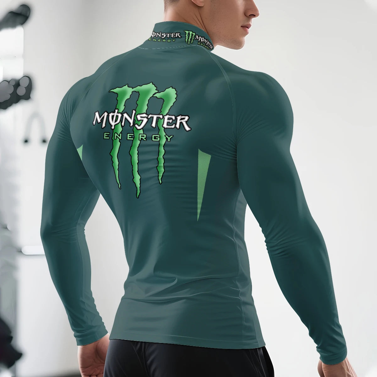 2025Monster Energy Men's Half High Collar Long Sleeve T-shirt Exquisite Vine Retro Style Sports Street Personalized Event Party