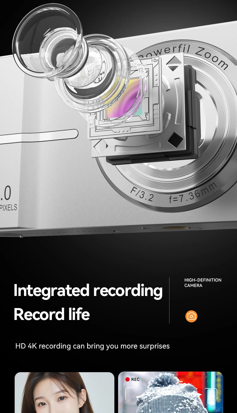 Digital Cameras1080P Camera 44MP Camera Portable Compact Camera with 2.4 Inch LCD Screen16x Digital Zoom, 32G Micro Memory Card